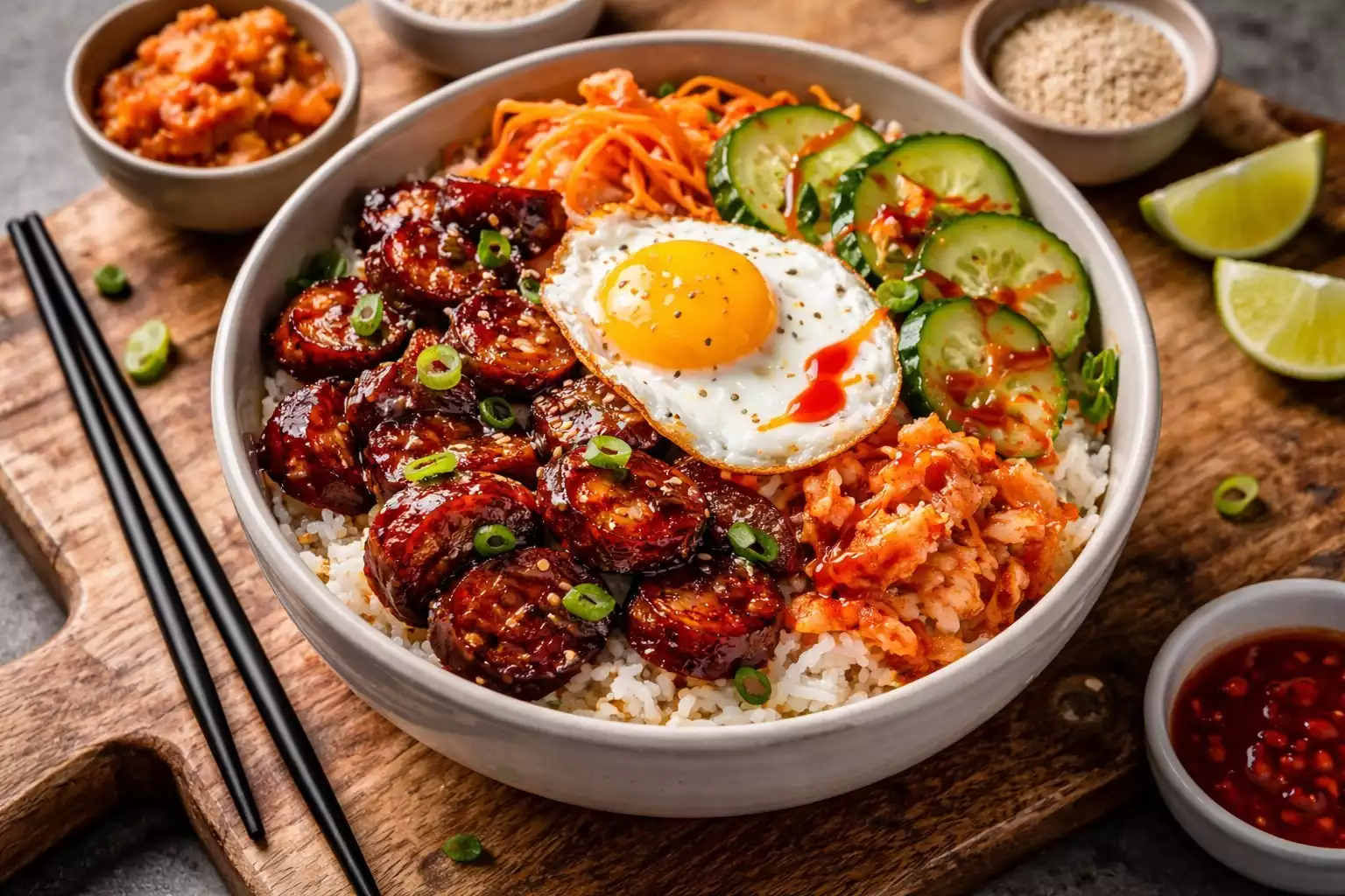 Korean BBQ Kielbasa Rice Bowl
