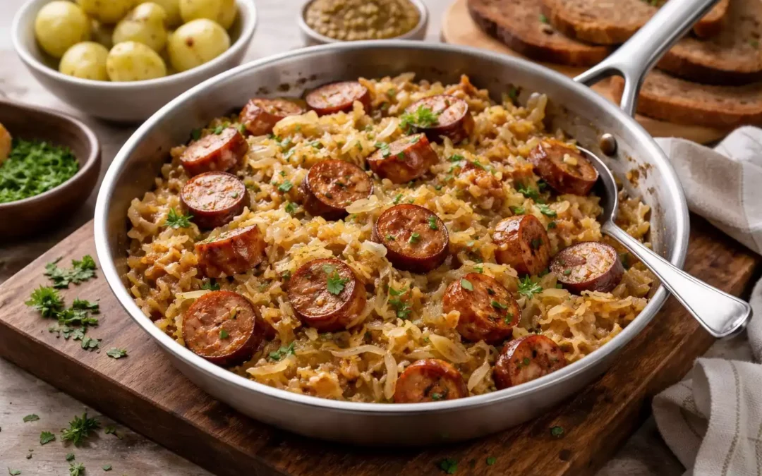 Polish Sausage and Sauerkraut Skillet — 20-Minute Weeknight Dinner
