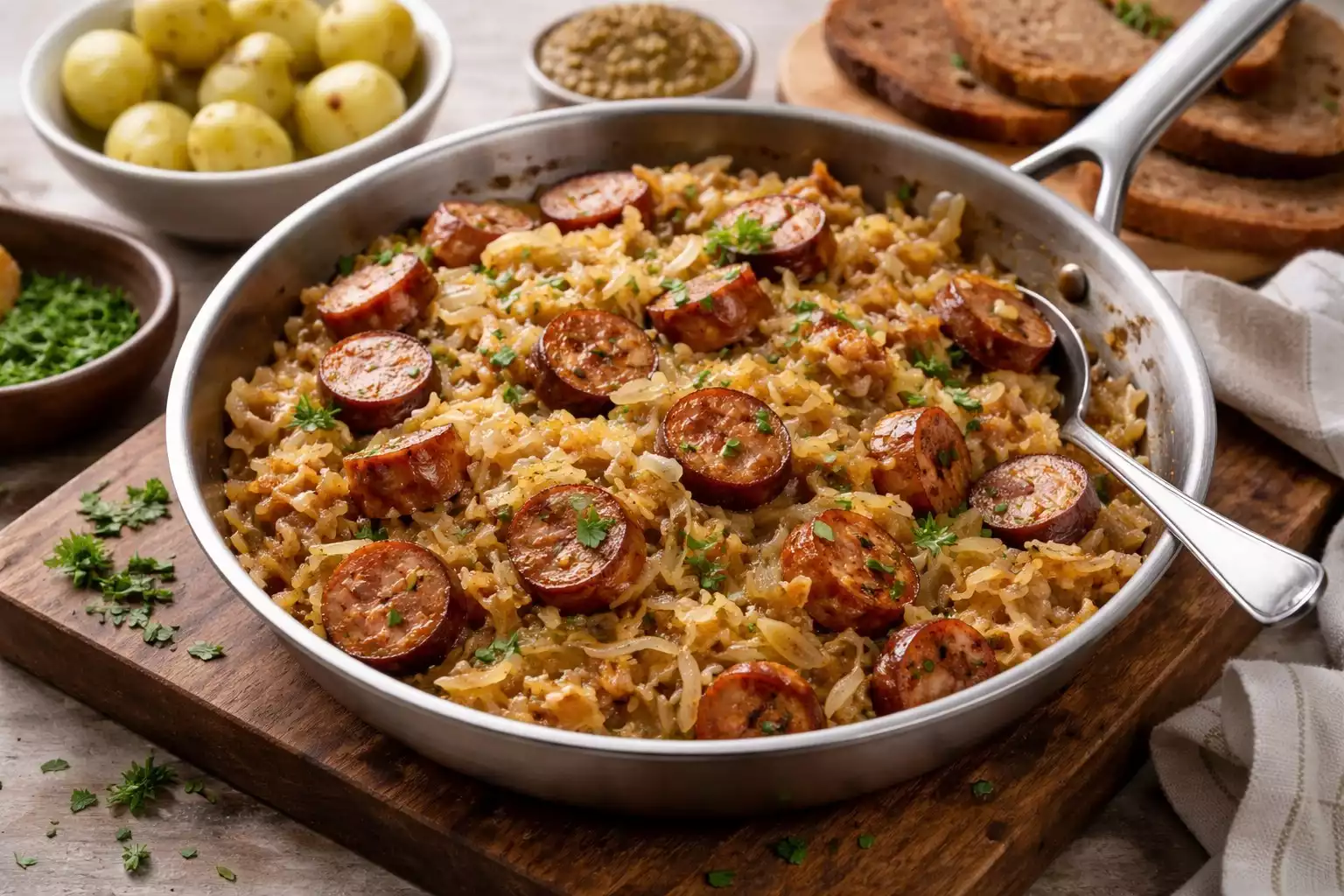 Polish Sausage and Sauerkraut Skillet — 20-Minute Weeknight Dinner