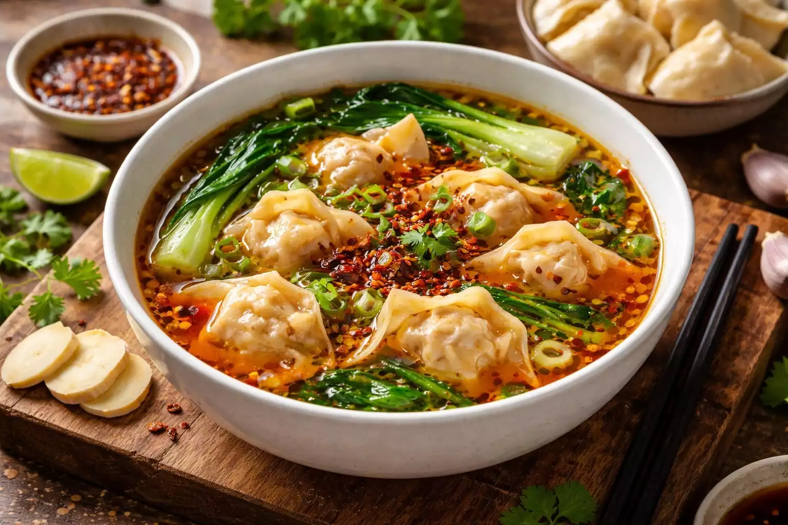 Spicy Wonton Soup — Chilli Oil, Dumplings, 20 Minutes