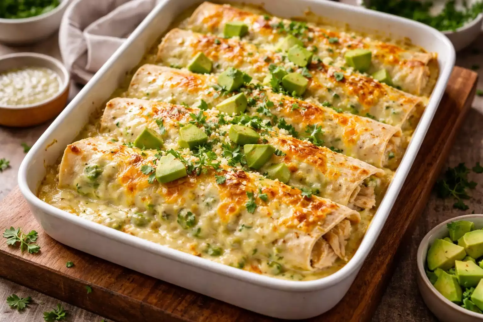 Creamy Green Chile Chicken Enchiladas